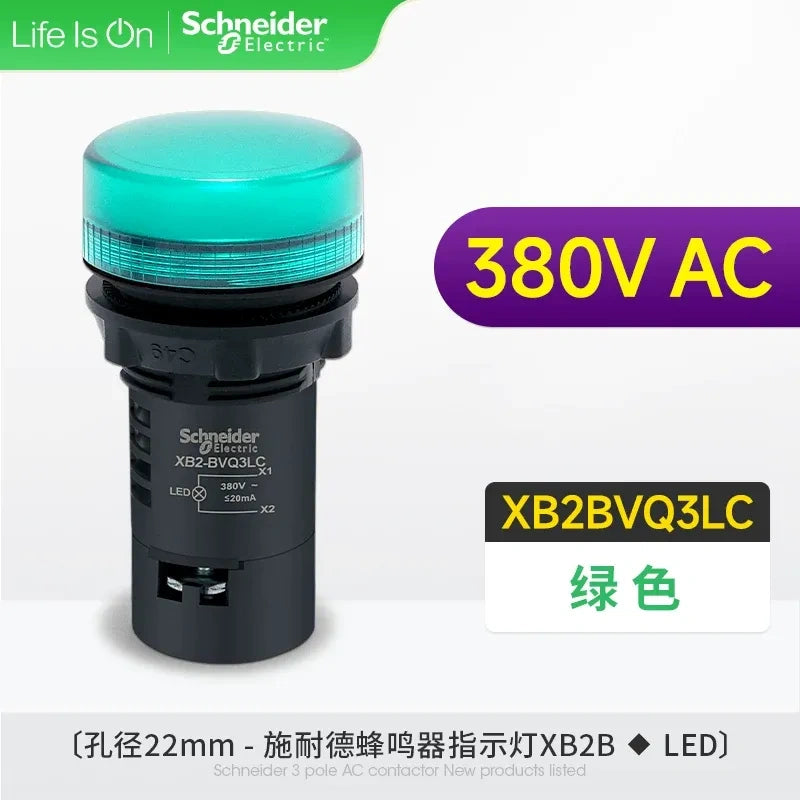 Schneider Indicator Light ,XB2BVQ3LC GREEN LED Indicator ,AC 380V 22mm Panel Mount Light, Industrial Signal Lamp 