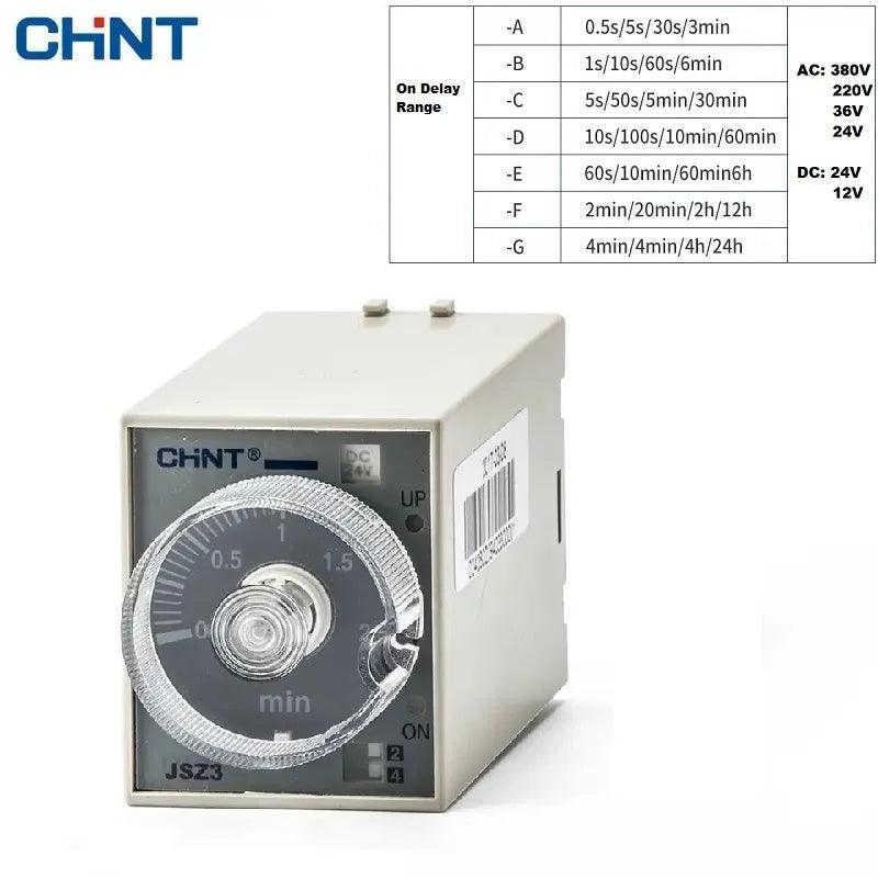 CHINT Time Power On Relay  JSZ3A-A A-B A-C A-D A-E 1S 5S 10S 30S 60S 1M JSZ3A ST3P AC380V AC220V AC110V AC36V  AC24V DC24V DC12V,jsz3a-a ac220v