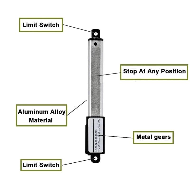 DC Micro Linear Actuator 12V 188N Telescopic Rod 17mm 30mm 50mm 75mm100mm Electric Lineal Actuador Motor 12 V Remote Controller