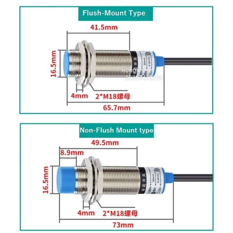 inductive proximity sensor, M18 proximity switch, LJ18A3, LJ18A3-8-Z/BX, LJ18A3-5-Z/BX, NPN proximity switch, PNP proximity switch, 24V proximity sensor, NO NC proximity switch, flush mount proximity sensor, non-flush proximity sensor, metal detection sensor, industrial automation sensor, waterproof proximity switch, short circuit protected sensor