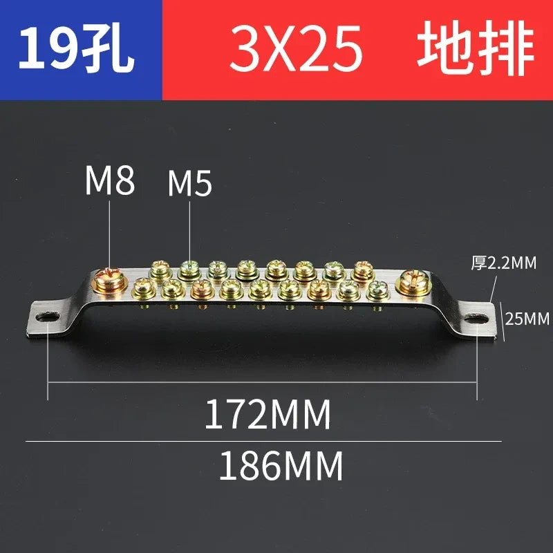 double row terminal block,17 hole 3x25 neutral zero bar,bulk distribution terminal block for industrial cabinet,electrical cabinet wiring terminal