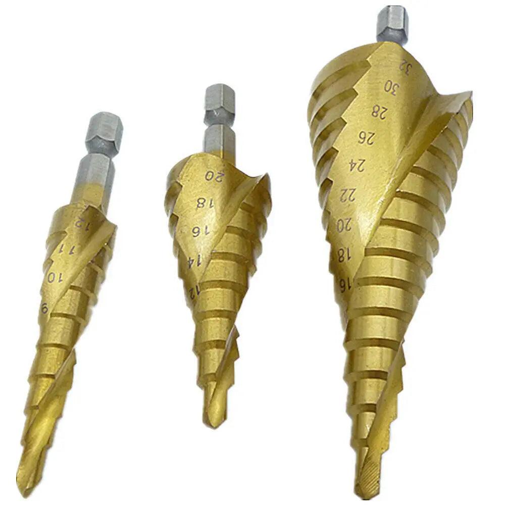 EARU-  HSS Spiral Grooved Step Drill Bit| 4mm to 12mm/20mm/32mm| 3Pcs/Set - electrical center b2c