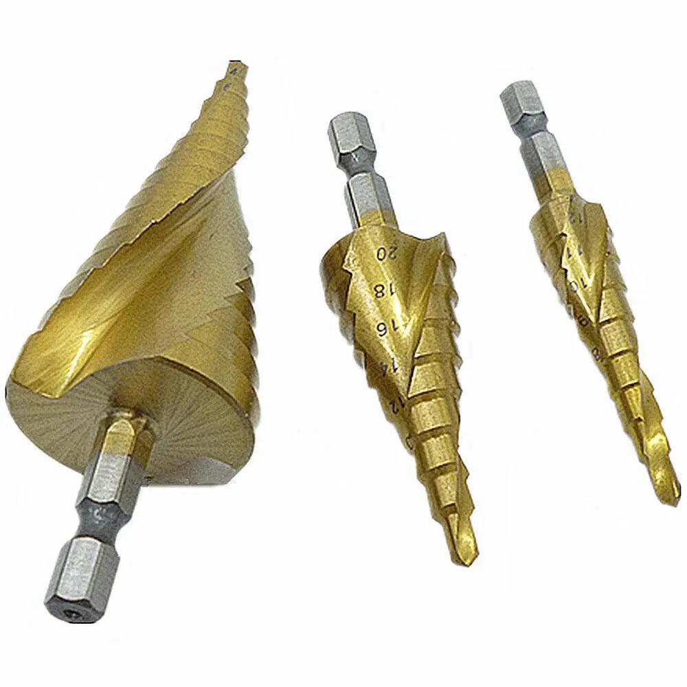 EARU-  HSS Spiral Grooved Step Drill Bit| 4mm to 12mm/20mm/32mm| 3Pcs/Set - electrical center b2c