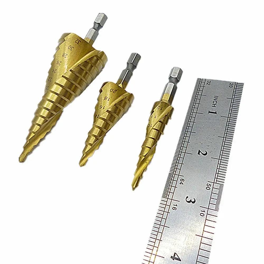 EARU-  HSS Spiral Grooved Step Drill Bit| 4mm to 12mm/20mm/32mm| 3Pcs/Set - electrical center b2c