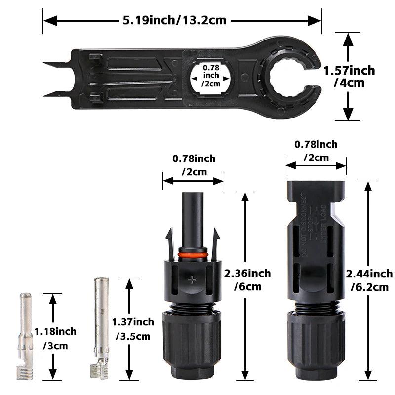 Free shipping Solar Photovoltaic Connector with Spanners IP67 Waterproof Solar Panel Cable PV Connectors Male/Female (10AWG)