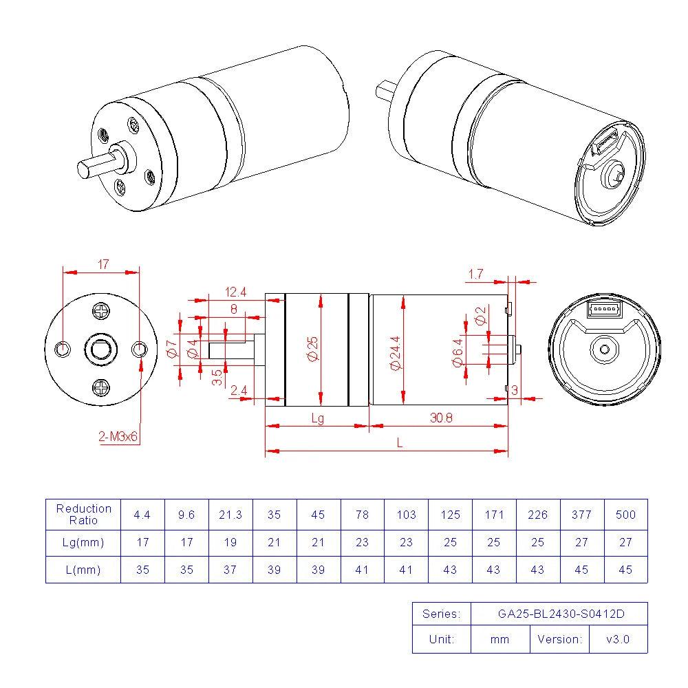 GA25-BL2430 DC Brushless 12V 24V High Torque Low Speed Micro BLDC Motor with Gearbox 12 15 25 35 50 77 130 170 280 600 1300RPM.geared bldc motor