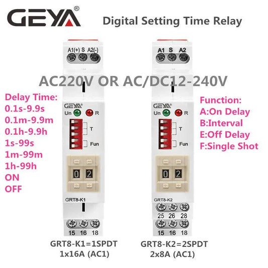 GEYA-  GRT8-M GRT8-K Multifunction Timer Relay /12V 24V 48V 110V 220V optional - electrical center b2c,din rail timer relay