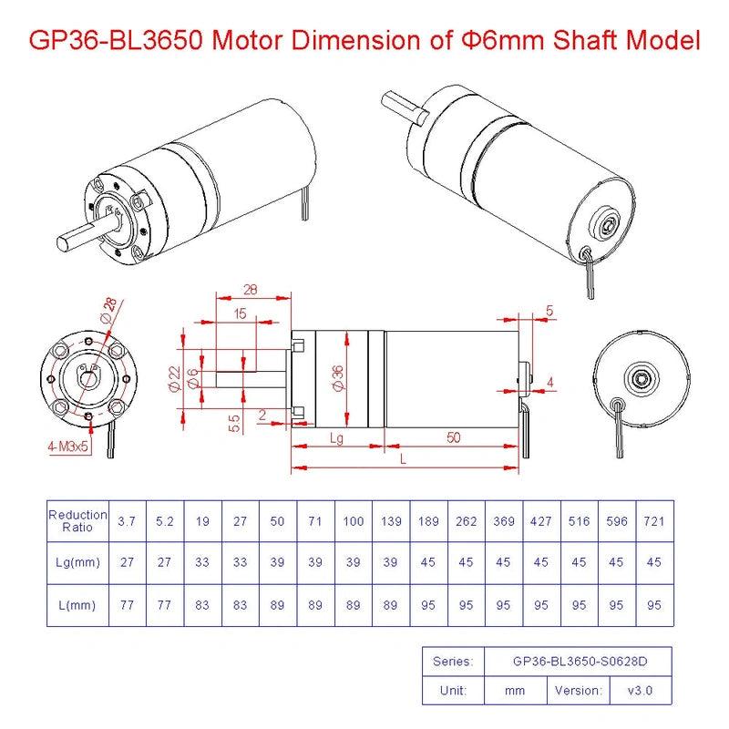 GP36-BL3650 DC Brushless 12V 24V Planetary Gear High Torque Low RPM Micro Gearbox BLDC Motor with reducer 10 80 300 1500 2000RPM.