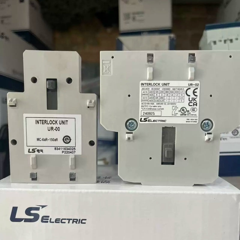 LS UR-00 UR-02 Mechanical Interlock, LS Contactor Interlock Unit, UR-02 2 NC Contacts, Mechanical Safety Interlock for MC Contactors, Forward Reverse Contactor Interlock, Star Delta Interlock Module, LS MC Series Contactor Accessory, Contactor Simultaneous Operation Prevention, Industrial Control Safety Interlock, Automation Safety Component