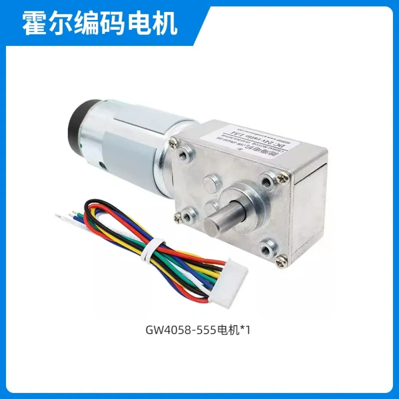 worm gear dc motor with encoder, chihai motor, chf-gw4058-555abhl, self-locking dc motor, high torque worm motor, hall encoder dc motor, 12v 24v worm gear motor, 8mm shaft dc motor, robotics worm motor, smart car motor, low noise gear motor, automation dc motor, encoder motor for arduino, heavy duty dc motor