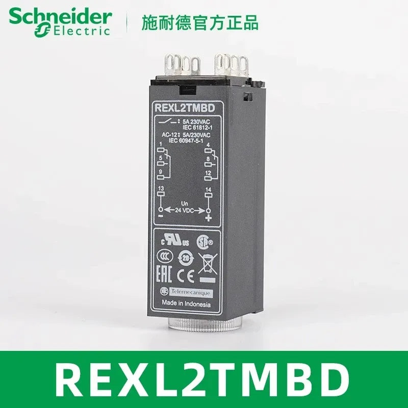Schneider REXL Time Relay, REXL2TMP7, REXL4TMBD, Time Delay Relay, 5A Timer Relay, 2CO/4CO Relay, DC24V/AC230V Relay, 0.1s-100h Timer, Industrial Timer Relay, Plug-in Time Relay, Schneider REXL, RXZE Socket Compatible, Relay with LED Indicator, Adjustable Timing Relay