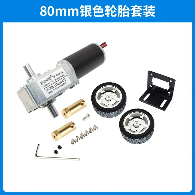 worm gear dc motor kit, chw-gw4058, 80mm tire motor kit, 12v 24v worm motor, high torque dc motor, dual output shaft motor, self-locking motor, smart balance car motor, line tracking robot motor, robotics motor kit, 1:36 gear ratio motor, chiHai motor, low speed dc motor