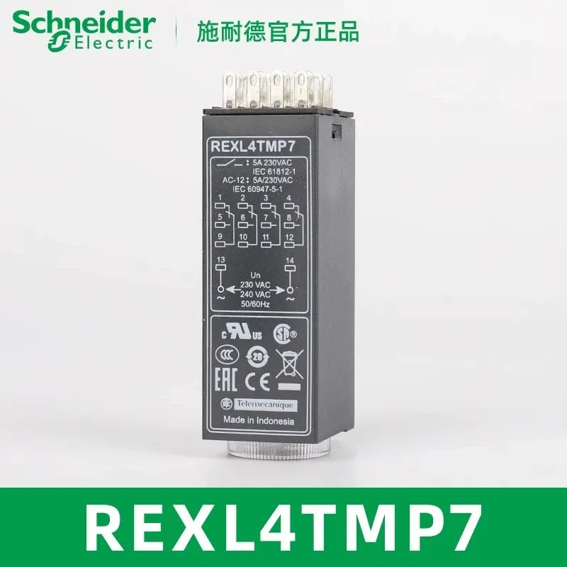 Schneider REXL Time Relay, REXL2TMP7, REXL4TMBD, Time Delay Relay, 5A Timer Relay, 2CO/4CO Relay, DC24V/AC230V Relay, 0.1s-100h Timer, Industrial Timer Relay, Plug-in Time Relay, Schneider REXL, RXZE Socket Compatible, Relay with LED Indicator, Adjustable Timing Relay