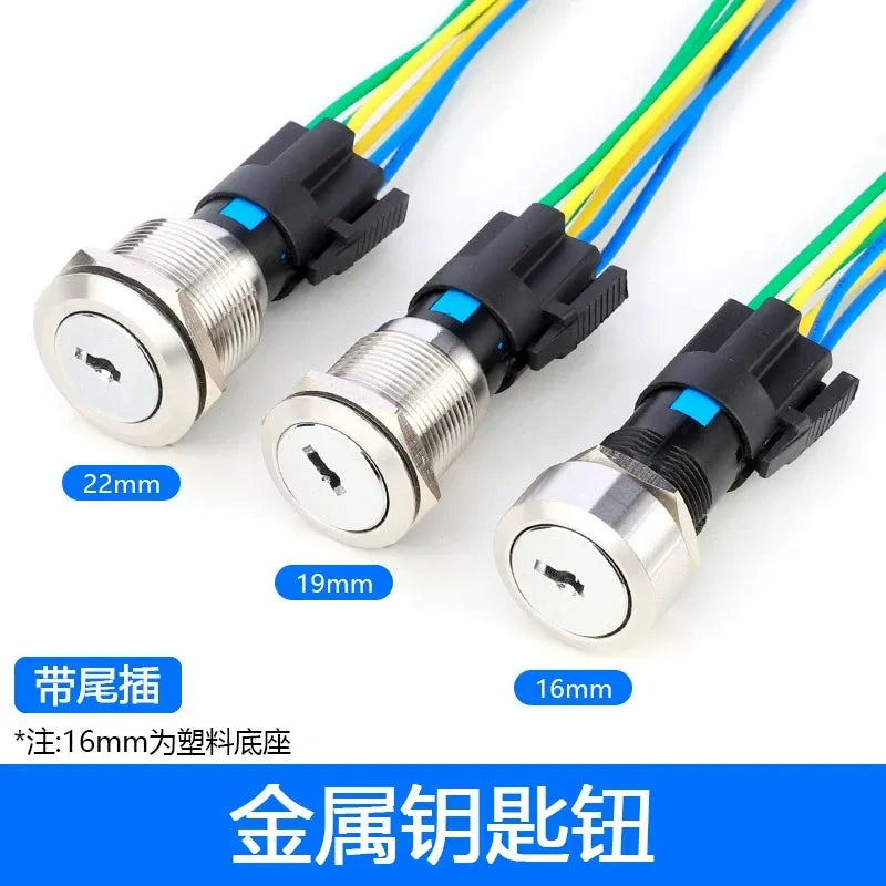 key lock rotary switch, 16mm key switch, 19mm selector switch, 22mm key lock switch, 2 position key switch, 3 position key selector, IP65 waterproof key switch, 304 stainless steel key switch, latching momentary key switch, industrial key lock switch, 1NO1NC key switch, 2NO2NC key selector, secure key switch, IK09 durable key switch, waterproof key operated switch