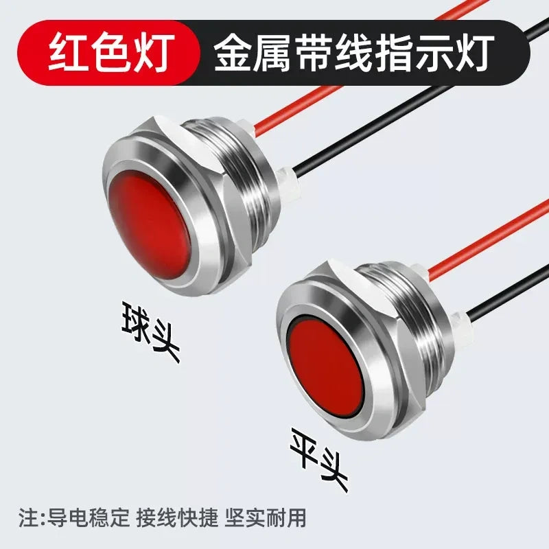 red led metal indicator light, 6mm led indicator,8mm waterproof light, , ip65 metal indicator, 12-24v led light, 220v signal indicator, flat head led light, ball head metal indicator, dual color led light, tri-color signal light, pre-wired led indicator, 40000 hour led light