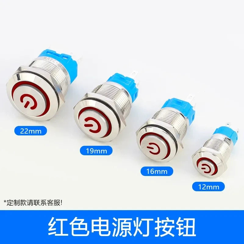 high head button switch red power led,metal push button switch,12mm button switch,16mm illuminated button,19mm power button,22mm waterproof switch,