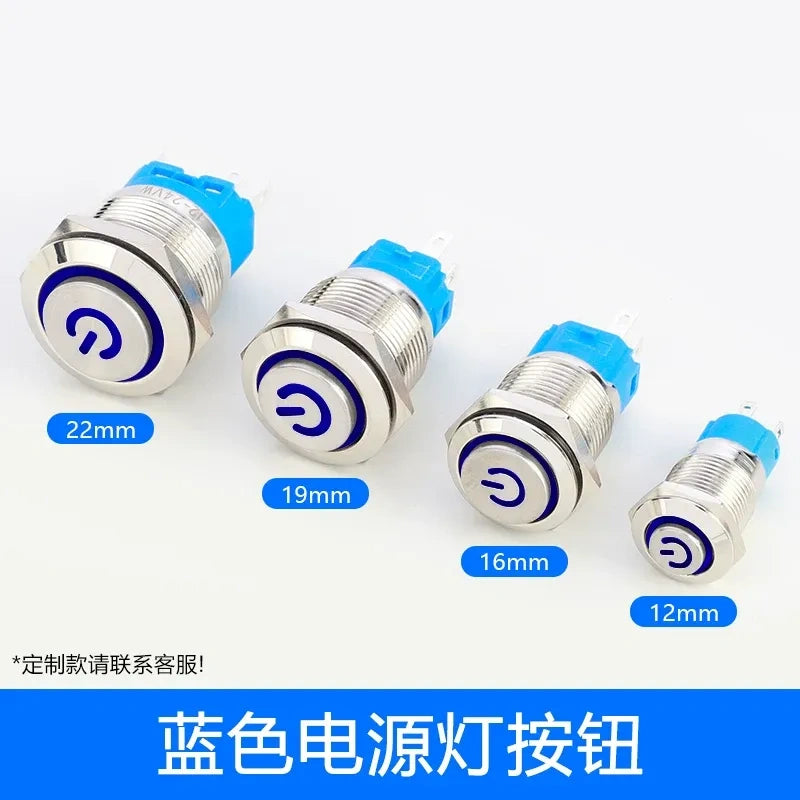 high head button switch blue power led,metal push button switch,12mm button switch,16mm illuminated button,19mm power button,22mm waterproof switch,