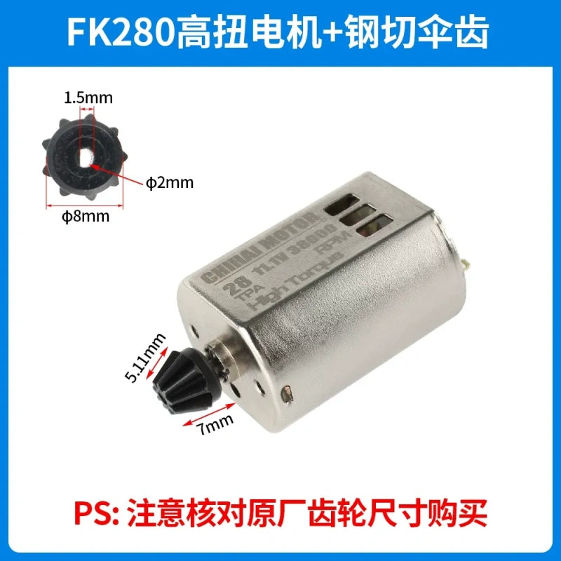FK280 motor, 280 brushed dc motor, 11.1v high speed motor+Steel Cut Bevel Gear