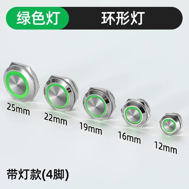 green ring led ultra thin tactile button, short metal push button, 12mm momentary switch, 16mm LED tactile button, 19mm mini button, 22mm waterproof switch, 25mm power symbol button,