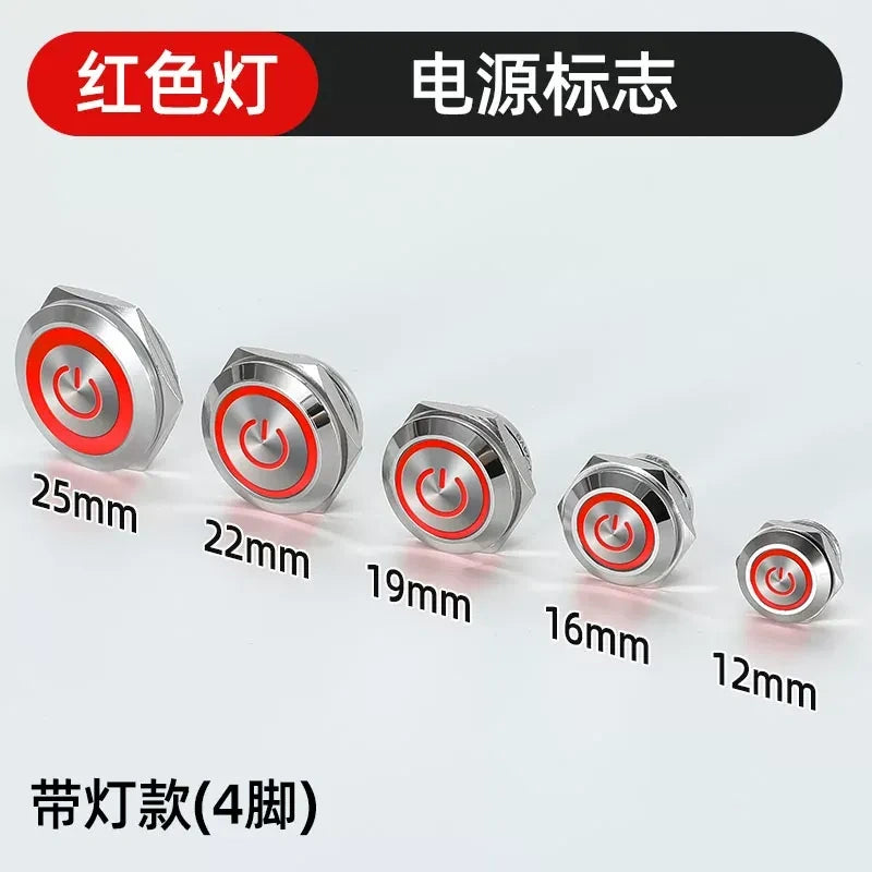 red power ring led ultra thin tactile button, short metal push button, 12mm momentary switch, 16mm LED tactile button, 19mm mini button, 22mm waterproof switch, 25mm power symbol button,