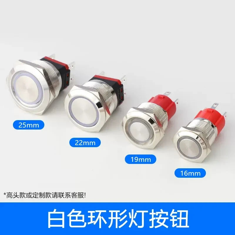IP67 waterproof button white led, high power start switch, 16mm metal button, 19mm push button, 22mm led button, 25mm waterproof switch