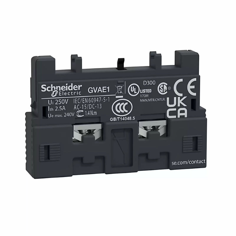 Schneider GV Auxiliary Contact Block, GVAE1 GVAE11 GVAN11, Auxiliary Contacts for GV2 Breaker, 1NO 1NC Contact Block, Front Mount Auxiliary Contact, Side Mount Auxiliary Contact, Motor Circuit Breaker Accessory, Schneider GV2ME Contact Block, Industrial Control Feedback Contacts, PLC Signaling Contact Block