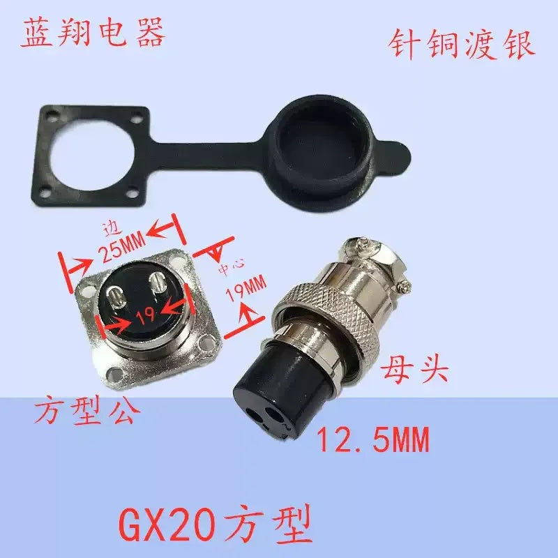 GX20 Aviation Connector, M19 Square Flange Plug, 2-15 Pin Industrial Connector, GX20 M19 Male Female, Square Flange Circular Connector, Industrial Electrical Plug, Bakelite Aviation Connector, Nickel-Plated Contact, GX20 10 Pin, GX20 15 Pin