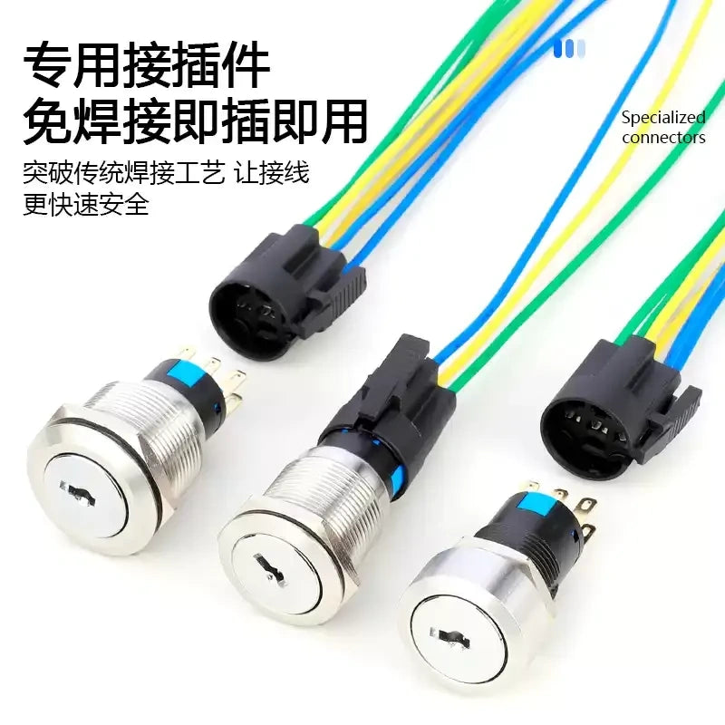 key lock rotary switch, 16mm key switch, 19mm selector switch, 22mm key lock switch, 2 position key switch, 3 position key selector, IP65 waterproof key switch, 304 stainless steel key switch, latching momentary key switch, industrial key lock switch, 1NO1NC key switch, 2NO2NC key selector, secure key switch, IK09 durable key switch, waterproof key operated switch