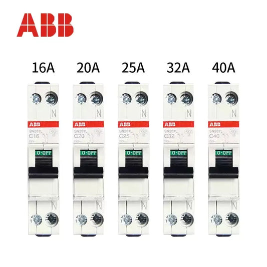abb sn201l, 1p+n mcb, dual inlet breaker, 2d circuit breaker, abb miniature circuit breaker, c16 mcb, c20 mcb, c40 mcb, household breaker, home air switch, abb electrical, din rail breaker, overload protection switch
