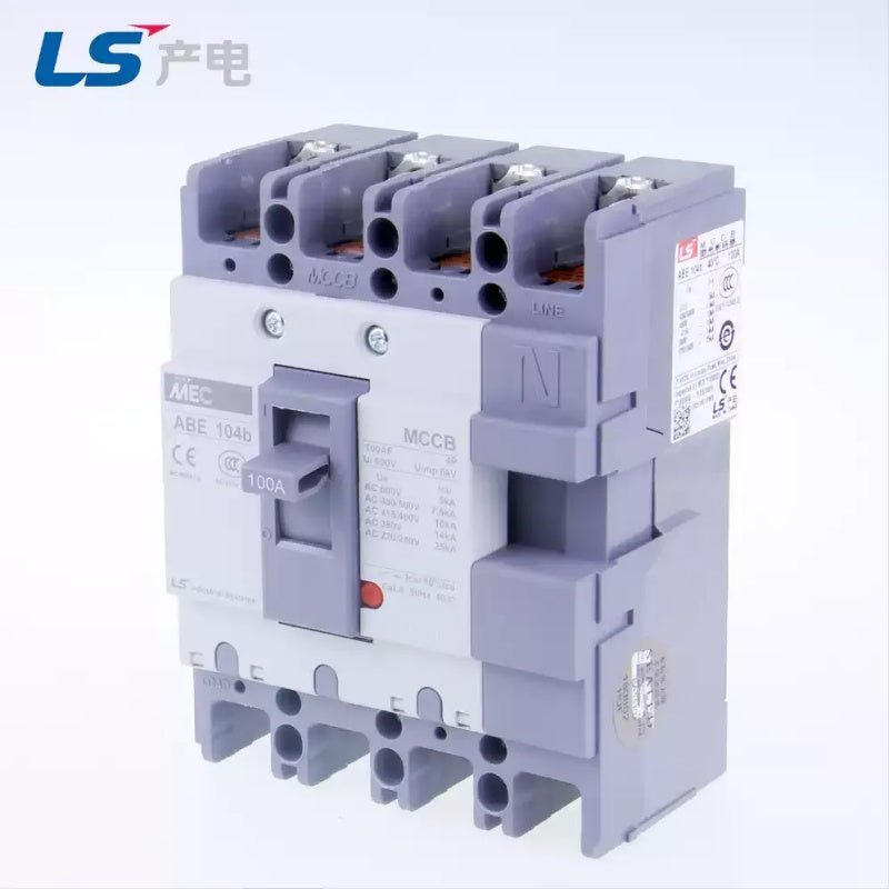 LS MCCB, LS ABE MCCB, Meta-MEC MCCB, LS Electric Circuit Breaker, 4P Molded Case Circuit Breaker, ABE104B, ABE204B, ABE404B, 60A MCCB, 100A MCCB, 200A MCCB, 400A MCCB, 4 Pole MCCB, 3-Phase 4-Wire Circuit Breaker, Low Voltage Circuit Breaker, Overload Protection, Short Circuit Protection, Thermal Magnetic Trip MCCB, Korean LS MCCB, Industrial Circuit Breaker, Neutral Protection MCCB