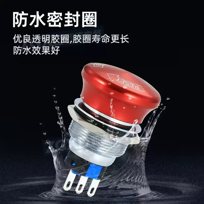 Emergency Stop Button, 16/19/22mm E-Stop Switch, GQ16 GQ19 GQ22, Metal Emergency Stop, Push-Lock Turn-Reset, 1NO1NC Safety Button, Copper Chrome E-Stop, Industrial Emergency Stop, Elevator Stop Button, Machine Safety Switch, Control Panel E-Stop, Silver Alloy Contact Switch