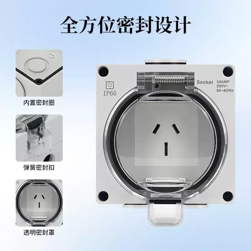 waterproof outdoor socket, Australian standard electrical outlet, AS/NZS power socket, RDL66 series power socket, 10A 15A 250V AC weatherproof outlet box, anti-rain splashproof receptacle, IP66 outdoor power socket, flame retardant waterproof outlet, lockable electrical socket, garden patio power outlet, bathroom waterproof socket, Australian outdoor waterproof receptacle, New Zealand standard socket