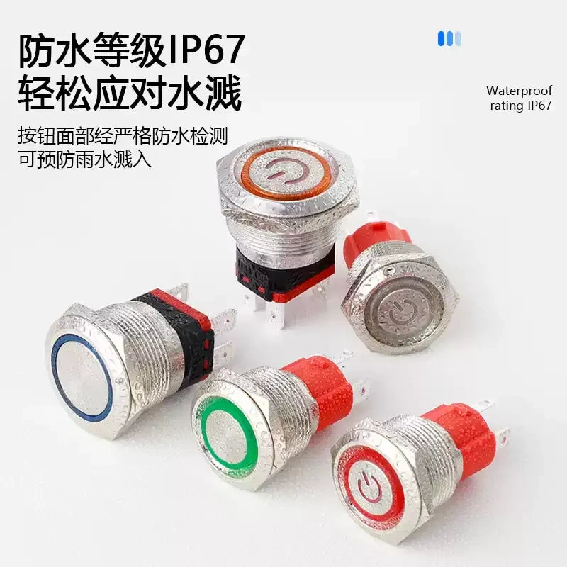large current led button, silver pin metal switch, ring light push button, 12V 24V metal button, heavy duty latching switch