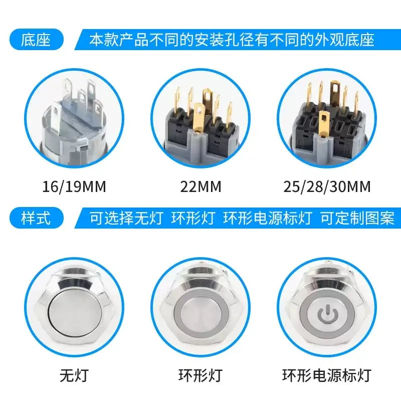 25/28/30mm Dual‑Pole Metal Push Button Switch| 2NO+2NC