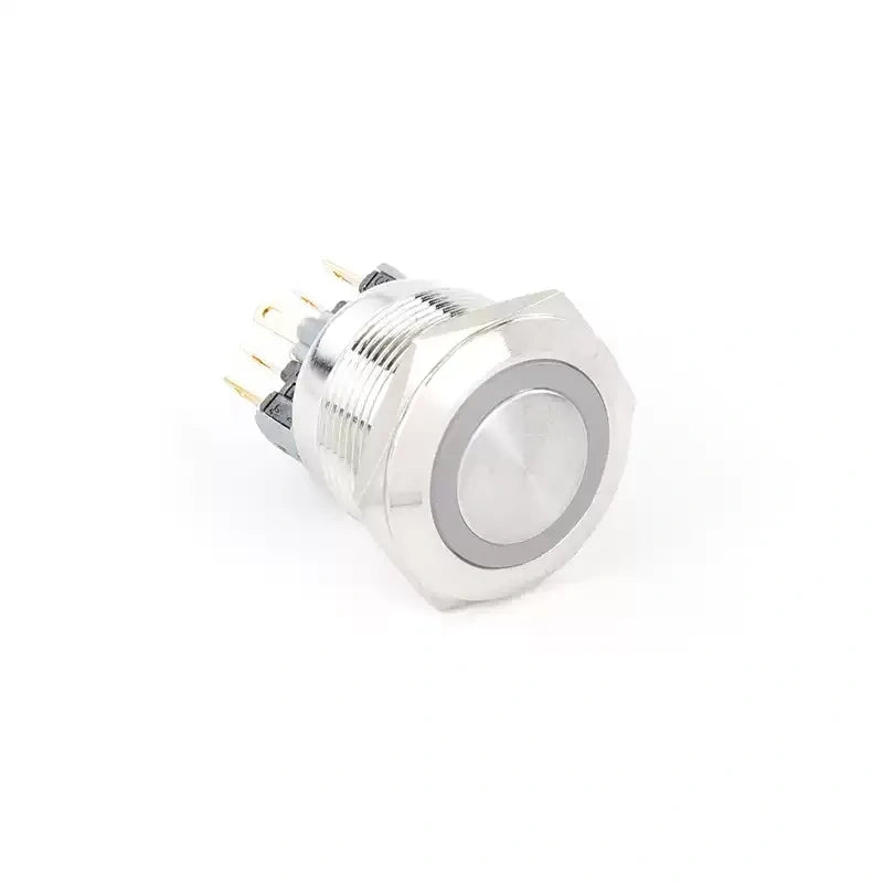 dual pole push button,2NO2NC metal button,165mm power symbol button,19mm ring led switch,ip65 waterproof metal switch,nickel‑plated brass button,industrial dual‑pole button,machinery control switch,automotive modified button,multi‑circuit push button,3A rated button,long life push button
