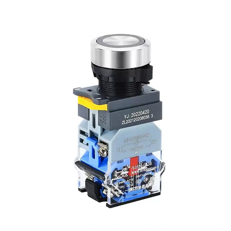 22mm Illuminated Push Button, Stainless Steel LED Button, LA38A-11E/S, LA38A-11EZ/S, Momentary/Latching Switch, 1NO1NC Contact, Waterproof Push Button, 24V/220V LED Button, Industrial Control Switch, Corrosion-Resistant Button, Machine Start Stop Button, Control Panel LED Switch