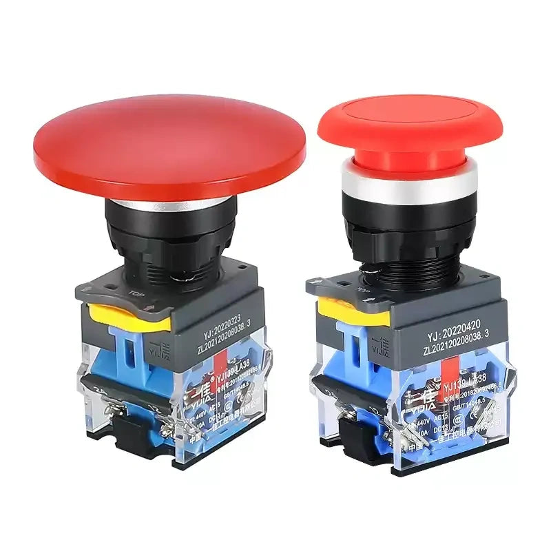 Mushroom Head Push Button, LA38-11M/ZS, 22mm Push Button, Momentary/Latching Switch, 1NO1NC Contact, Industrial Start Stop Button, Self-Resetting Button, Self-Locking Button, 40mm/60mm Mushroom Button, Silver Alloy Contact, Machine Control Switch, Control Panel Button, Jog Control Switch