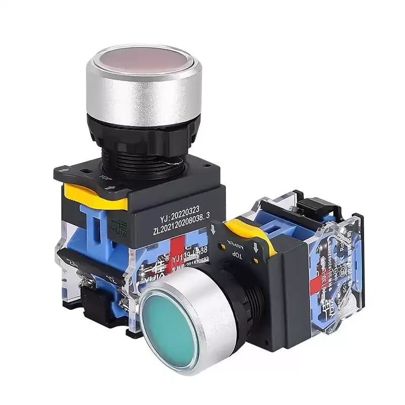 waterproof push button switch, self-reset push button, self-locking switch, flat head push button, silver contact switch, multi-color push button, electrical control switch, DIY electronics switch, panel mount push button, LA38-11BN switch