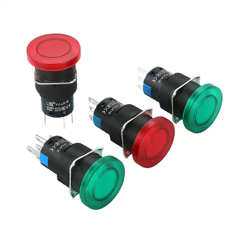 16mm Mushroom Push Button, LA16-11M LA16-11MZS, Momentary/Latching Button, 3Pin 5Pin Push Button, Illuminated/Non-Illuminated Switch, 5A Silver Contact Button, 16mm Industrial Control Switch, IP40 Dustproof Button, Compact Start Stop Button, Control Panel Mushroom Switch, Low Voltage Push Button, CCC CE Certified Button