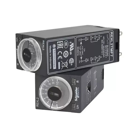 Schneider REXL Time Relay, REXL2TMP7, REXL4TMBD, Time Delay Relay, 5A Timer Relay, 2CO/4CO Relay, DC24V/AC230V Relay, 0.1s-100h Timer, Industrial Timer Relay, Plug-in Time Relay, Schneider REXL, RXZE Socket Compatible, Relay with LED Indicator, Adjustable Timing Relay
