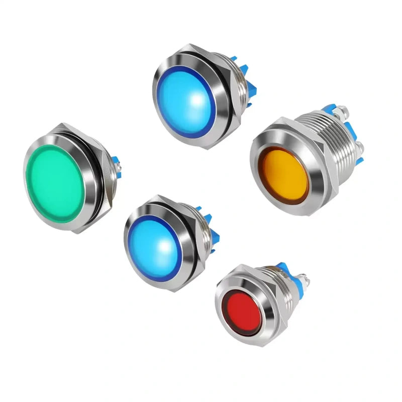 screw terminal led indicator, screw foot metal signal light, 12mm led pilot lamp, 16mm waterproof indicator, 19mm metal signal light, 22mm power indicator, 25mm led lamp, ip65 waterproof led light, flat head indicator, ball head metal light, dual color led indicator, tri color signal lamp, h59 brass indicator, industrial control lamp, machinery panel light