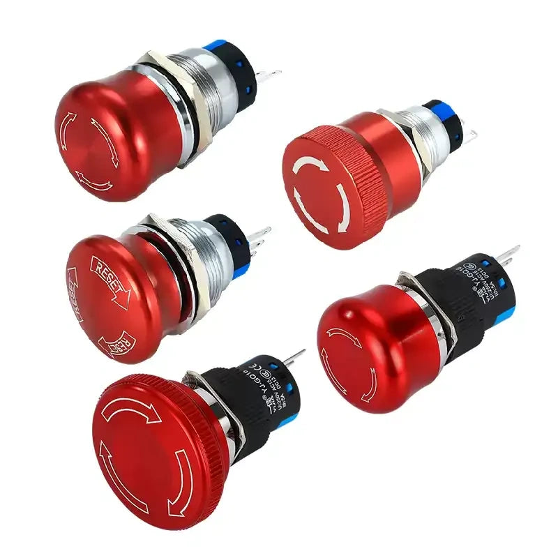 Emergency Stop Button, 16/19/22mm E-Stop Switch, GQ16 GQ19 GQ22, Metal Emergency Stop, Push-Lock Turn-Reset, 1NO1NC Safety Button, Copper Chrome E-Stop, Industrial Emergency Stop, Elevator Stop Button, Machine Safety Switch, Control Panel E-Stop, Silver Alloy Contact Switch