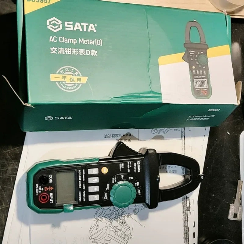 SATA clamp meter,sata d05957 d05951 d05952 d05953,digital clamp multimeter,true‑rms clamp meter,600a ac dc clamp meter,ncv non‑contact detection,intelligent anti‑burn multimeter,electrician clamp ammeter,frequency temperature vfc test,sharp tip test probe optional,6000 counts multimeter