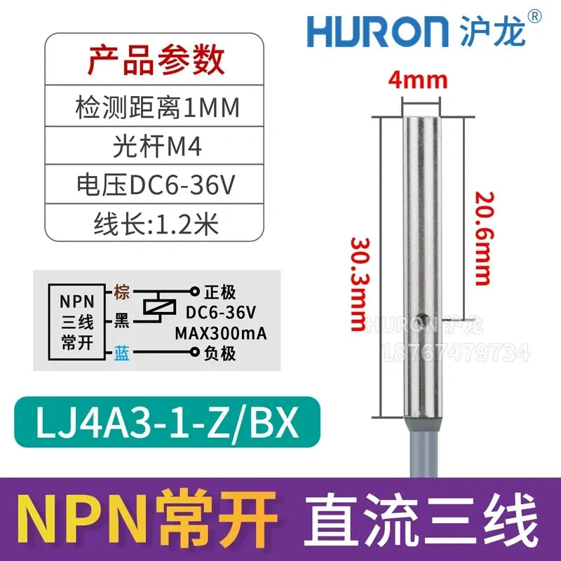 LJ4A3-1-Z/BX M4 mini inductive proximity sensor, measuring distance 1mm metal detector,DC 3-Wire NPN NO miniature sensor, 