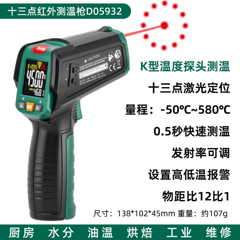 infrared thermometer,temperature gun,sata thermometer,d05931,d05932,industrial thermometer,non‑contact temp meter,laser temperature gun,adjustable emissivity,13‑point laser,color screen thermometer,high low temp alarm,12:1 distance spot ratio,kitchen baking thermometer,oil temperature test,water temp gauge,automotive engine temp tester,circuit inspection tool,contact temperature probe,handheld temperature measuring tool