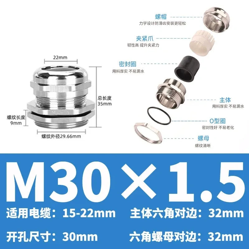 ip68 cable gland,brass cable gland,nickel plated cable gland,M30x1.5 m thread cable gland