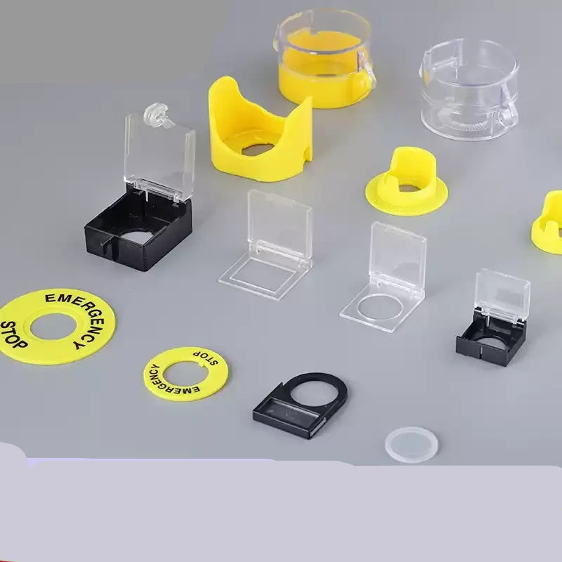push button protective cover, starter button cover, push button start cover, button dust cap, button anti fouling cap, button safety guard, anti misoperation button cover, waterproof button cap, dustproof pushbutton hood, square button cover, rectangular button guard, warning ring for push button, 16mm button cover, 22mm pushbutton cap, industrial button accessory