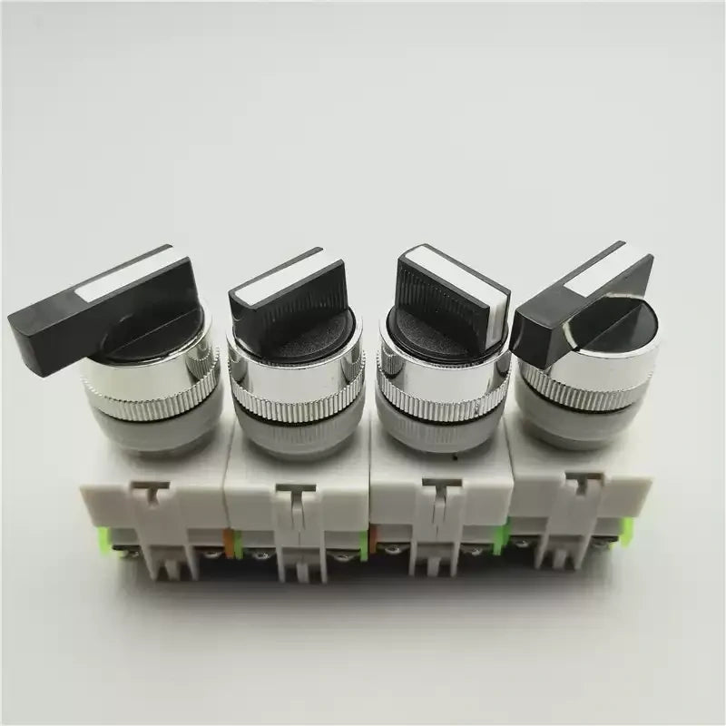 22mm rotary switch, LAY37 selector switch, LAY37-11X2, LAY37-20X3, Y090-20X3, 2 position switch, 3 position switch, self locking button, self reset switch, 1NO 1NC 2NO, industrial control button, round rotary changeover switch