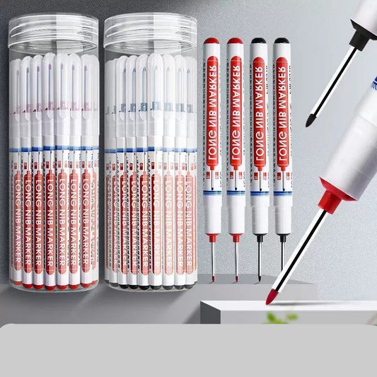 long tip marker,extended nose marker,deep hole marker,permanent oil marker,waterproof marker pen,construction marker,wood marking pen,tile marker,long nose marker,deep reach marker,carpentry marker,industrial marker,fade resistant marker,quick dry marker,hardware marking pen,refillable marker,black red blue marker,woodworking tools