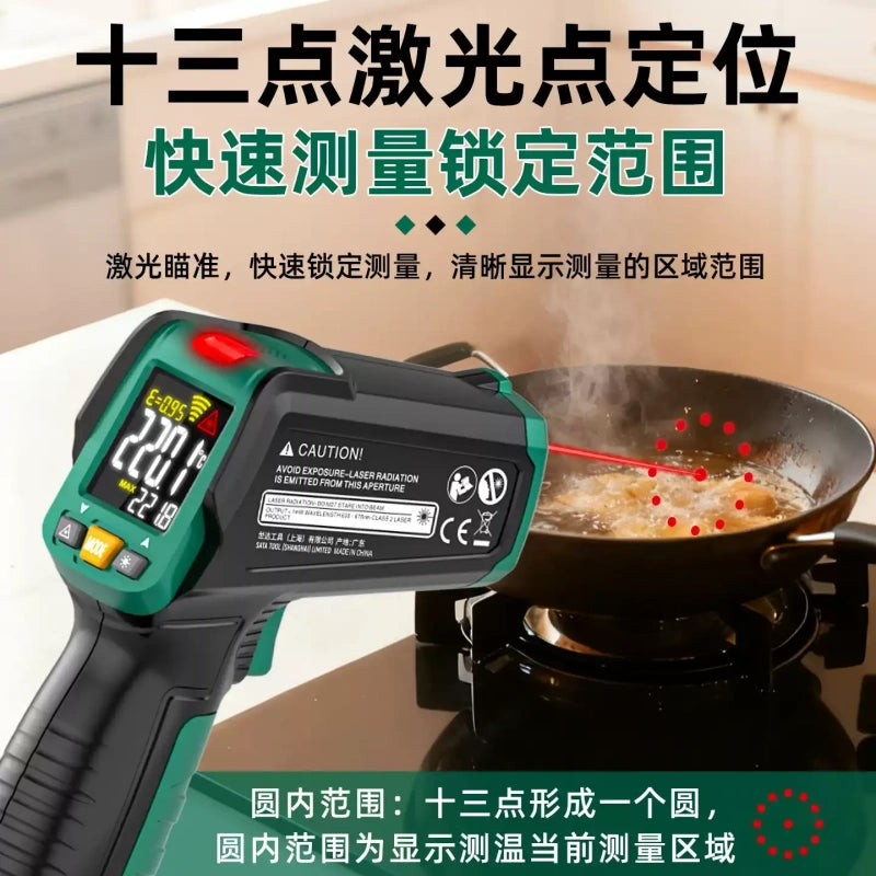 infrared thermometer,temperature gun,sata thermometer,d05931,d05932,industrial thermometer,non‑contact temp meter,laser temperature gun,adjustable emissivity,13‑point laser,color screen thermometer,high low temp alarm,12:1 distance spot ratio,kitchen baking thermometer,oil temperature test,water temp gauge,automotive engine temp tester,circuit inspection tool,contact temperature probe,handheld temperature measuring tool